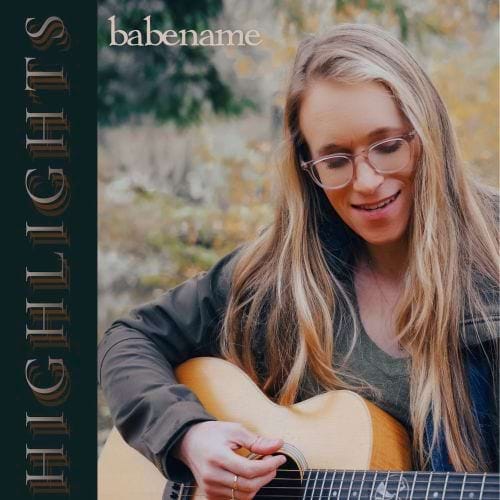 Single art for "Highlights" featuring Jamie, with long blond hair, playing an acoustic guitar outside on a drizzly fall day