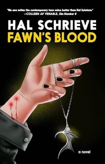 Image of a book cover with a bleeding hand holding a necklace shaped like a bat wing